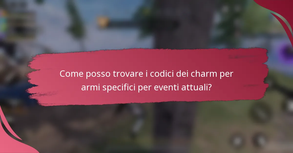 Come posso trovare i codici dei charm per armi specifici per eventi attuali?